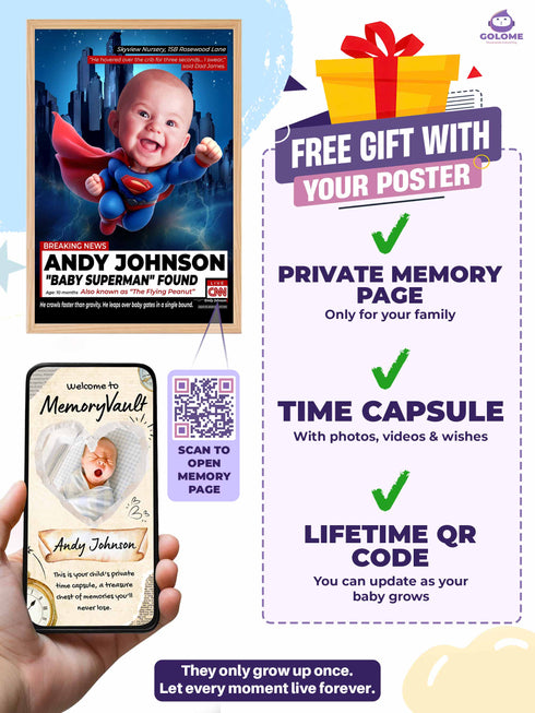 Custom Baby News Poster – Personalized Flying Hero Wall Art